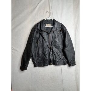 Property Mens Black Genuine Leather Bomber Jacket XL Quilted Lining Vintage